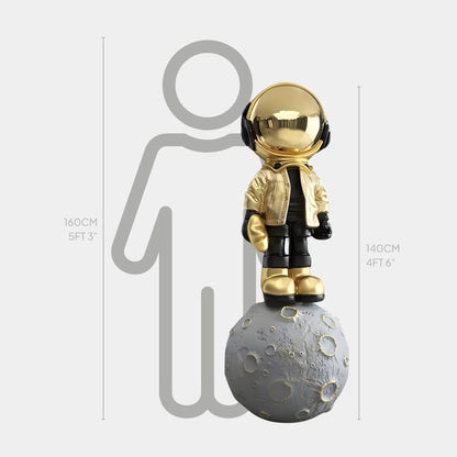 Large Celestial Gold Astronaut Beats On Moon Sculpture - 140cm