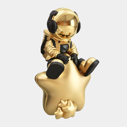 Medium Celestial Gold Astronaut Beats On Star Sculpture - 90cm