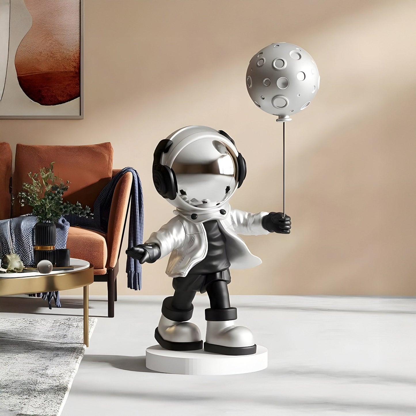 Medium Lunar Silver Astronaut Moon Balloon Sculpture - 96cm