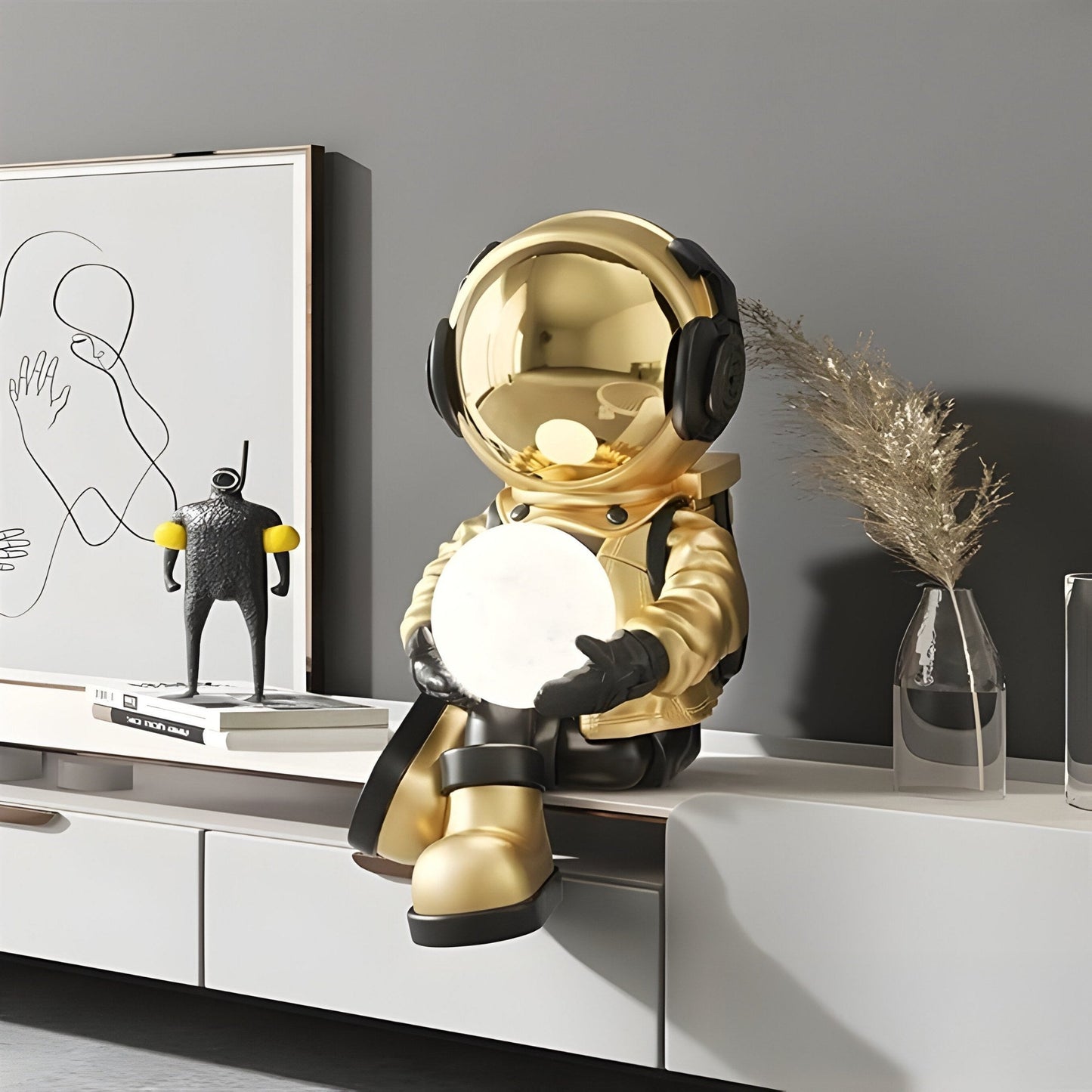 Small Celestial Gold Astronaut Glow Seated I Sculpture - 53cm