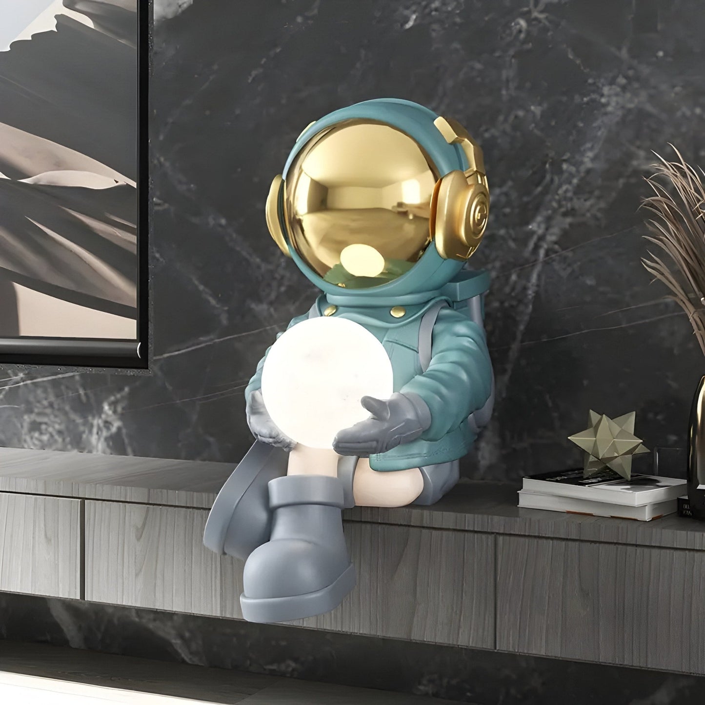 Small Galactic Blue Astronaut Glow Seated I Sculpture - 53cm
